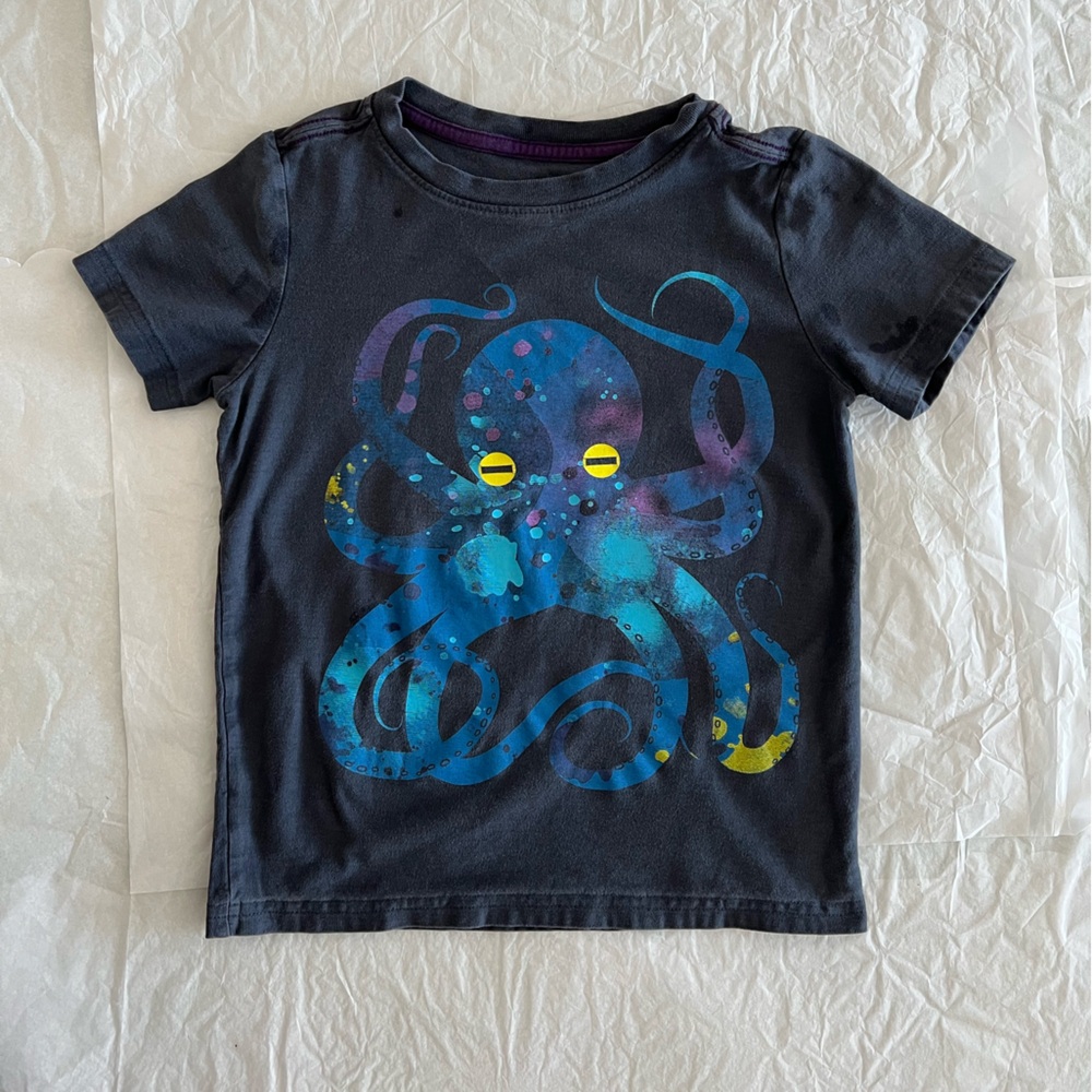 Tea Collection Octopus Tshirt sz 6 navy yellow deep sea